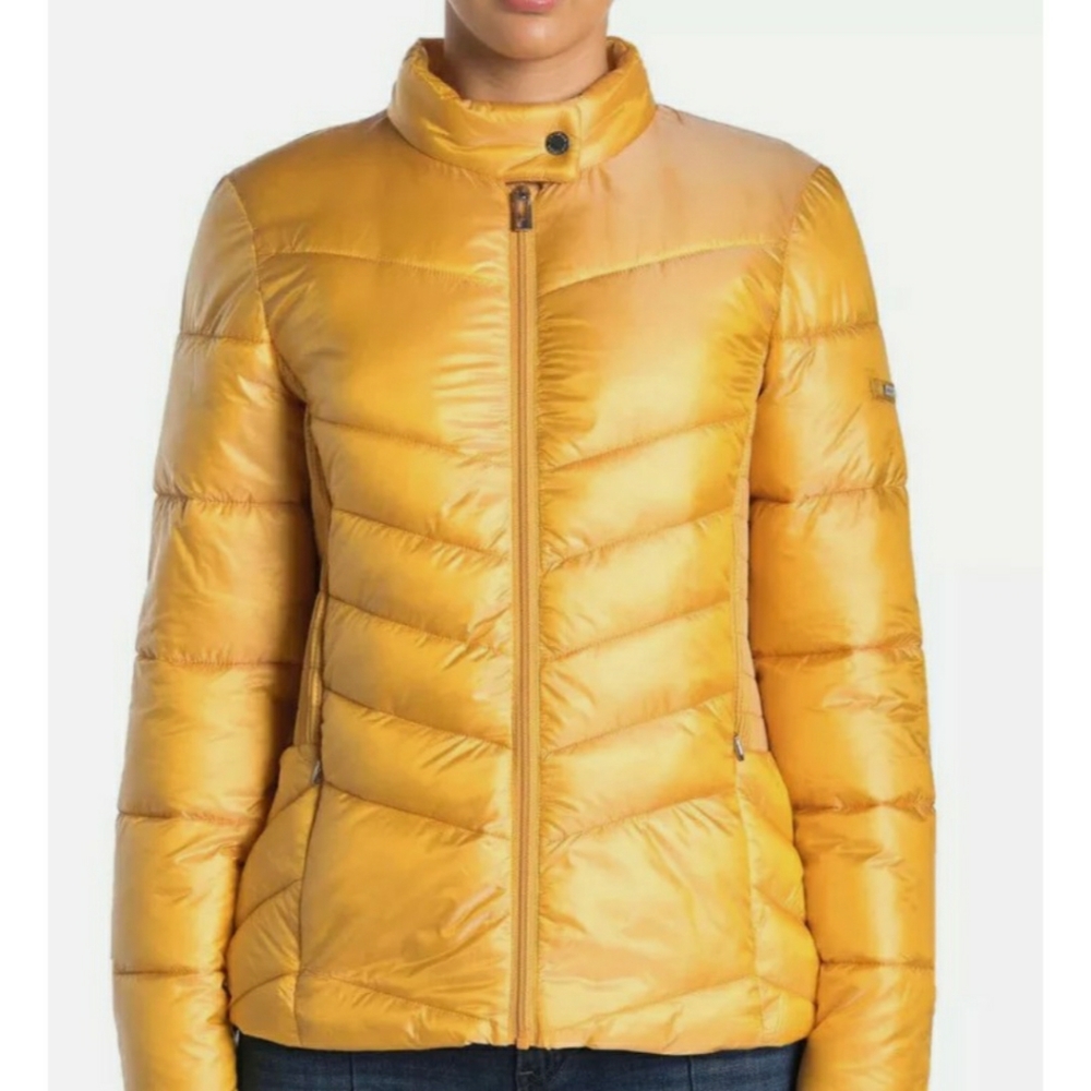 Via Spiga smocked quilted puffer coat yellow